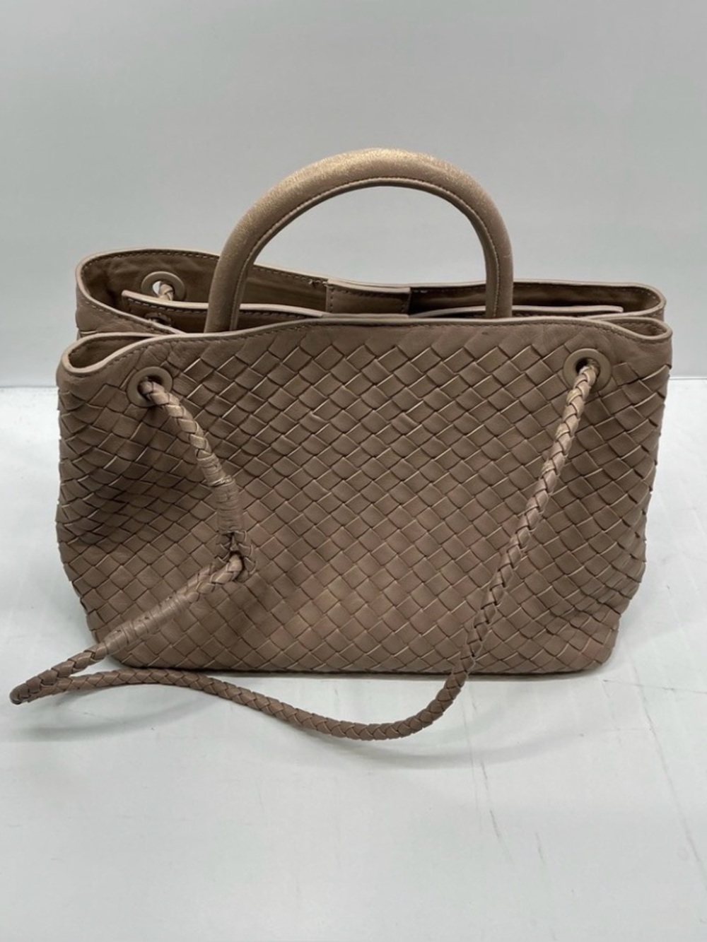 Quince Taupe Italian Leather Handwoven Satchel